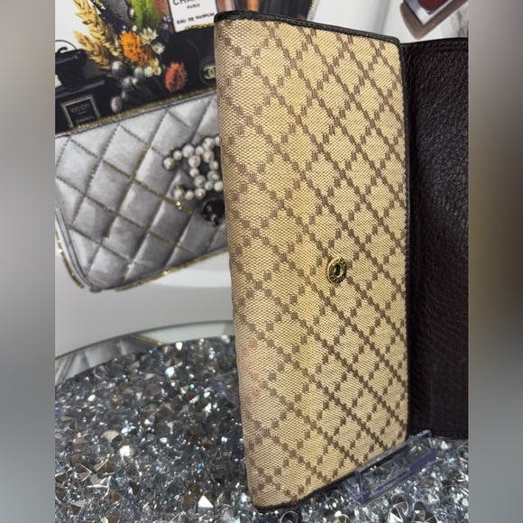 Gucci vintage 1973 Continental wallet Diamante canvas and black leather EUC - Picture 10 of 16
